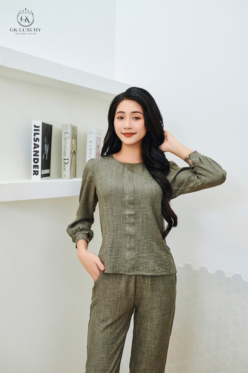 Bộ linen dài tay nẹp trước GK77